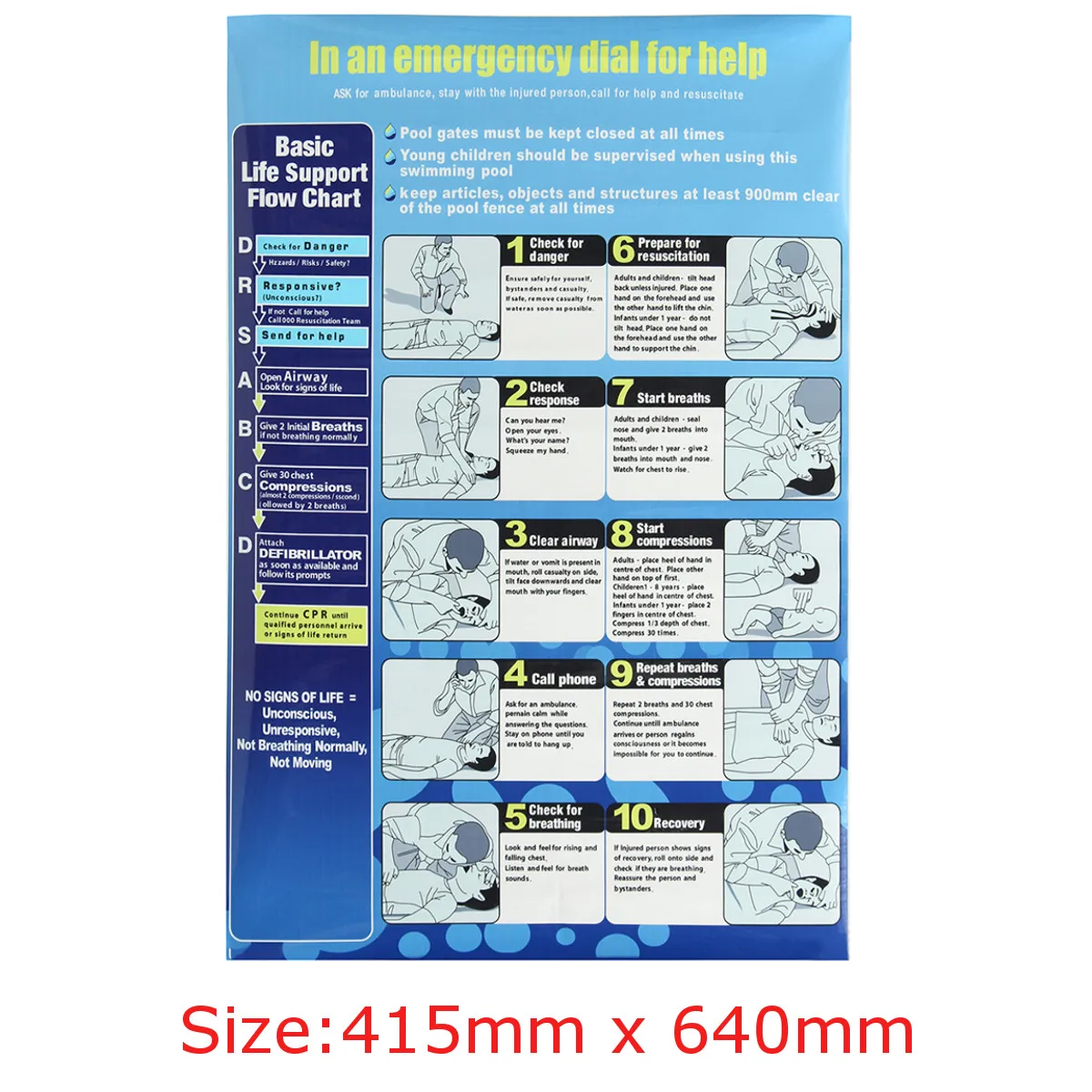 

CPR Resuscitation Chart DRSABC Safety Sign Compliant PVC Wall Sticker Swimming Pool Spa