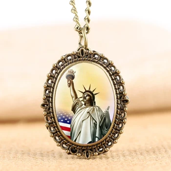 

American USA New York the Statue of Liberty Model Quartz Pocket Watch Free Goddess Figurines Souvenir Top Gifts as Collectibles