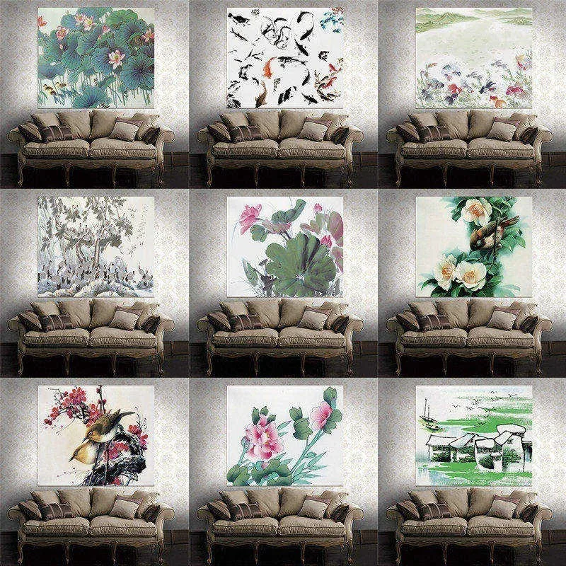 

Home decor tapestry wall hanging Chinese style Lotus ink painting wall art decoration for bedroom living room Dorm 59"x51" TA