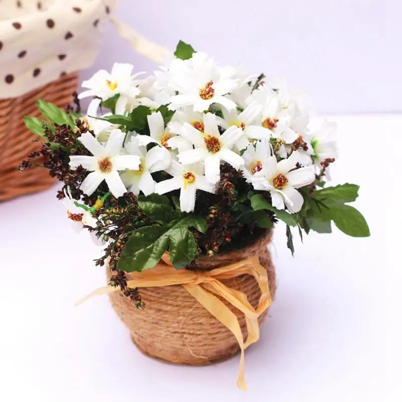

New Hemp Rope Pot With Artificial Flower Gerbera Fake Flower Bouquet Plant Vase Decoration For Table Office Home Wedding