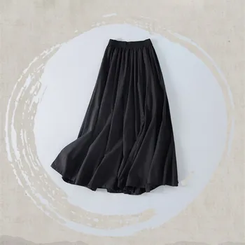 

Hot Sale Female Elastic Waist Black A-Line Skirts Spring Summer Two Layers Loose Pleated Midi Skirts