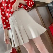 Юбка-карандаш настоящая Лолита Saia Женская плиссированная юбка выше колена Мини Длина однотонная Весенняя Асимметричная завышенная талия консервативный стиль