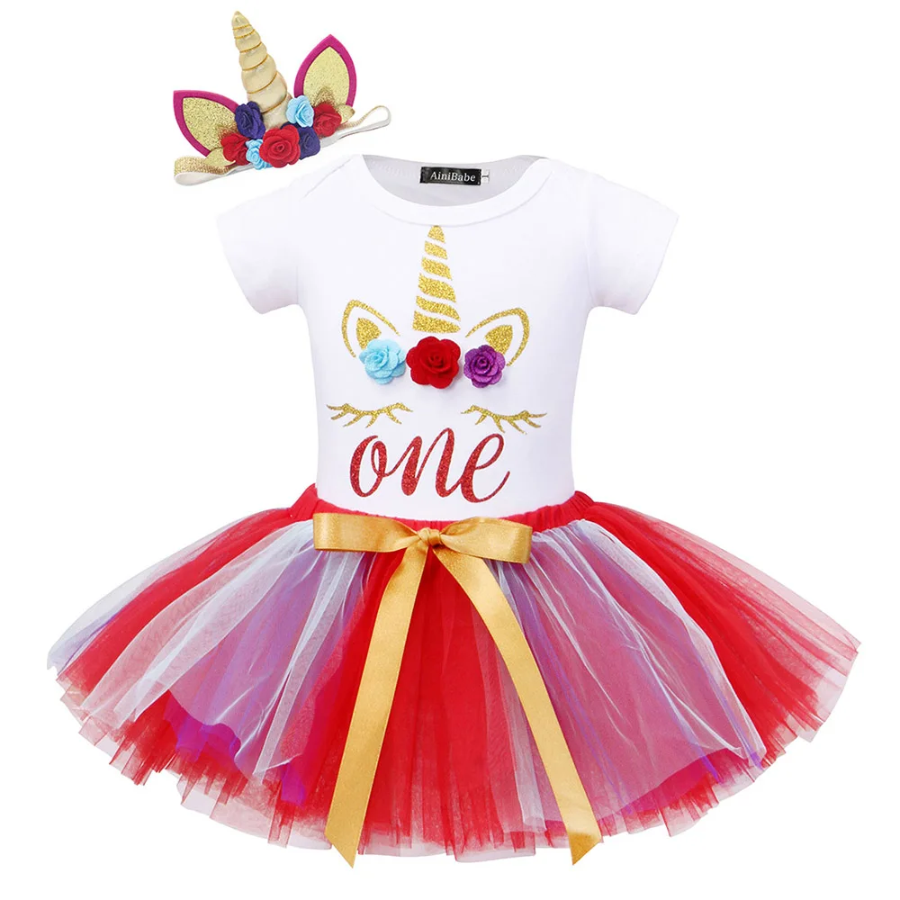 

Newborn Baby Girl Clothes set Short Sleeve Cotton Floral Romper tops tutu skirt Unicorn Headband 1st Birthday Princess Outfits