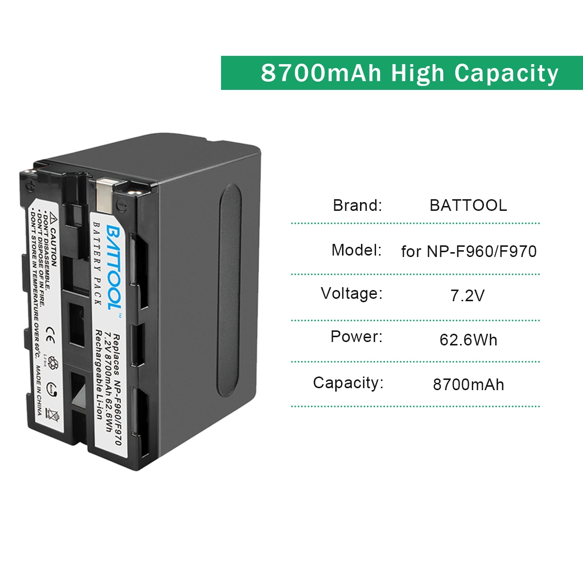 Batcool 2 шт. 8700 мАч Замена для Sony NP F960 F970 батарея NEX FS100U FS700U DCR SC100 TR7000|Перезаряжаемые