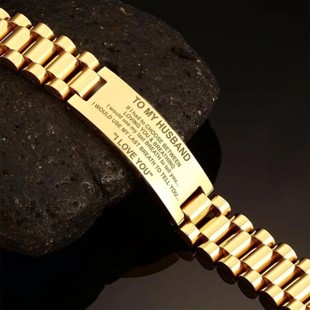 

Vnox Drop Shipping Bracelets For Men Gold Tone Stainless Steel Valentine's Day Gift - To My Husband I Love You