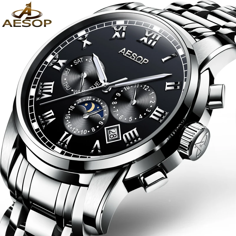 

Aesop Top Fashion Watch Men Waterproof Luminous Automatic Mechanical Wristwatch Male Clock Calendar Relogio Masculino 9002g
