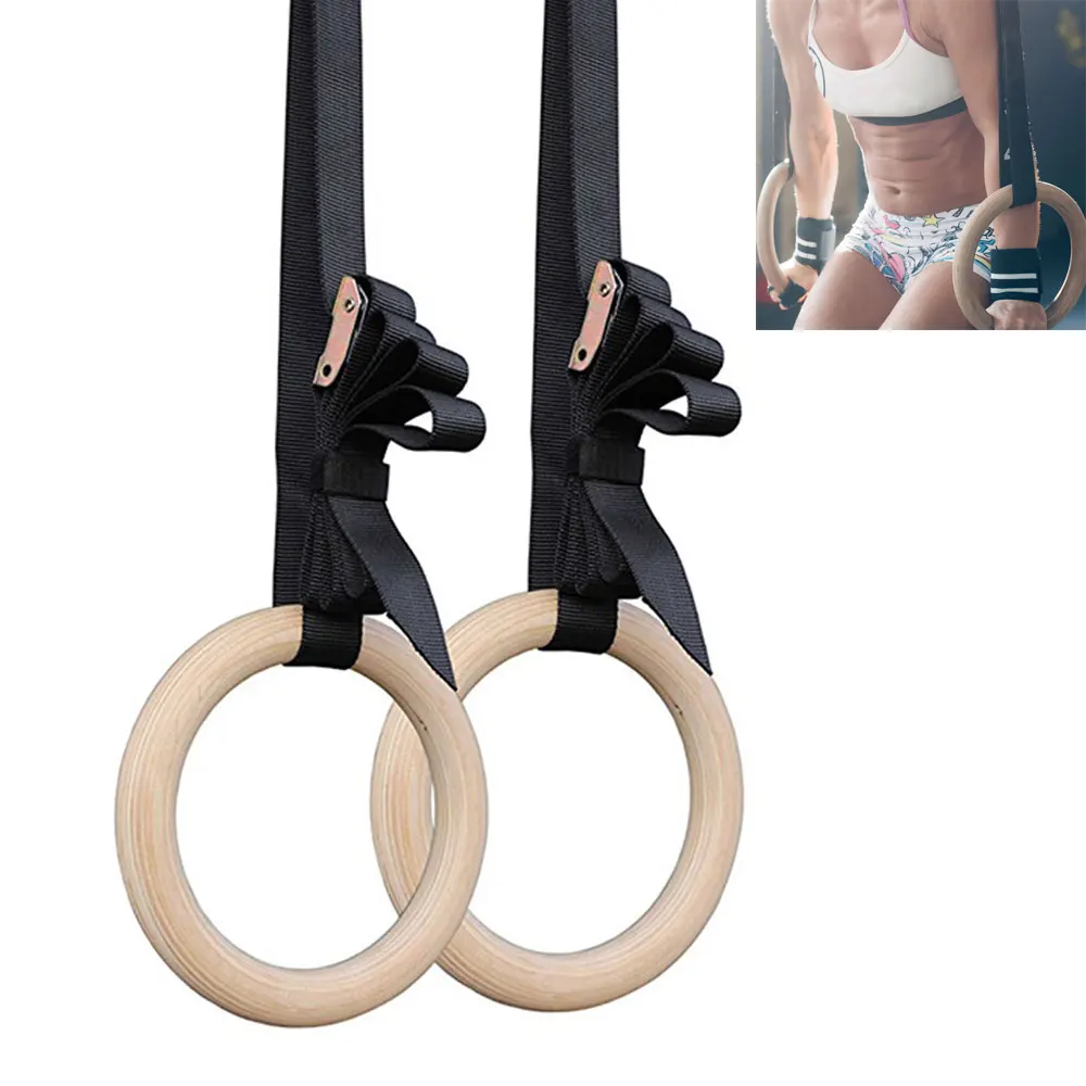 Fitness Wood Gymnastic Rings 28mm Wooden Gym Rings with