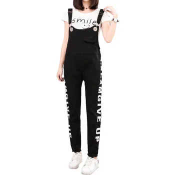 

Chic Black Jeans Jumpsuit For Women Casual Loose Overall Denim Jumpsuit Romper Trouser Side Letter Print Bib Overall Jeans Women