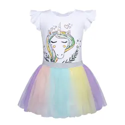 AmzBarley/комплект одежды для девочек из 2 предметов, Детский костюм с единорогом хлопковые топы с рисунком для маленьких девочек, разноцветные