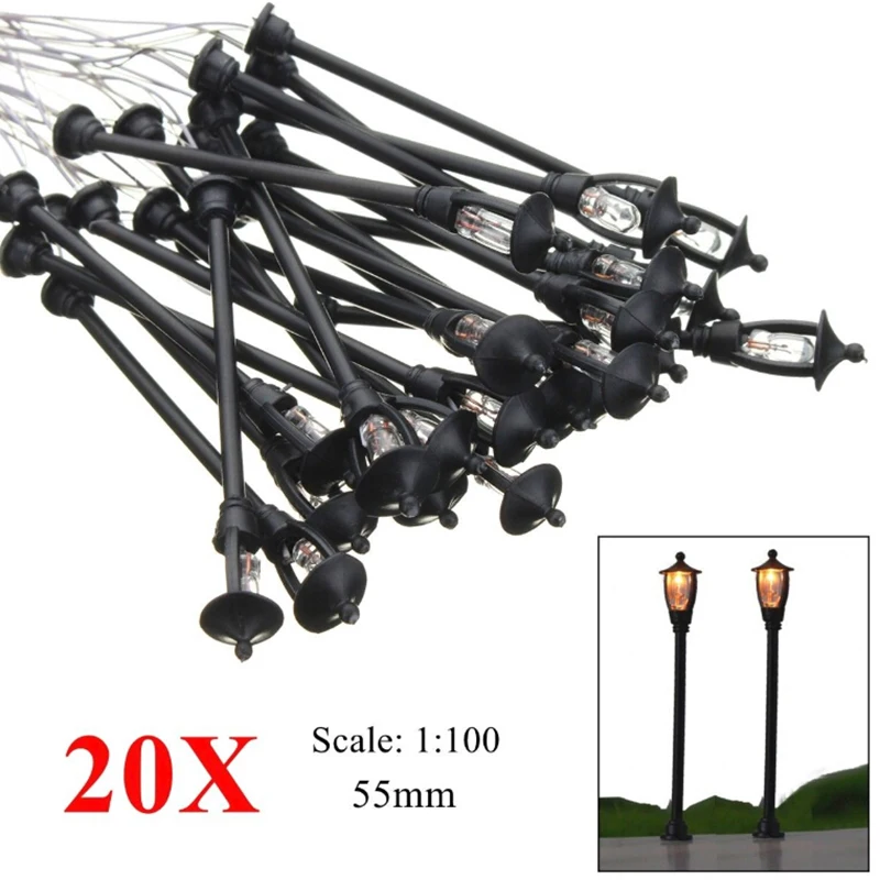 

20pcs 1:100 HO Scale Miniature LED Street Lamp Light Model Single Head Black