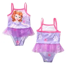 От 2 до 8 лет, летний купальник для маленьких девочек, купальный костюм-пачка с цветочным рисунком Софии Цельный купальник, купальный костюм