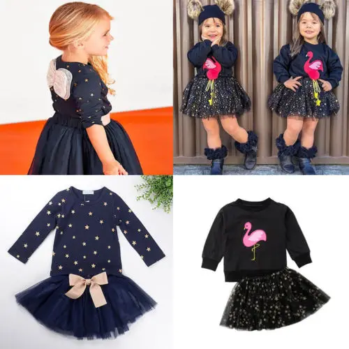  2pcs Baby Girls Bow T-shirt Tulle Skirts Tutu Outfits Dress Clothes 2-7Years