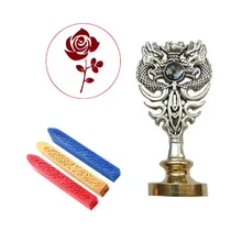 Фирменная индивидуальная восковая печать комплект печатей лепесток цветка розы металлическая ручка дракона винтажные свадебные приглашения(Дракон Серебро