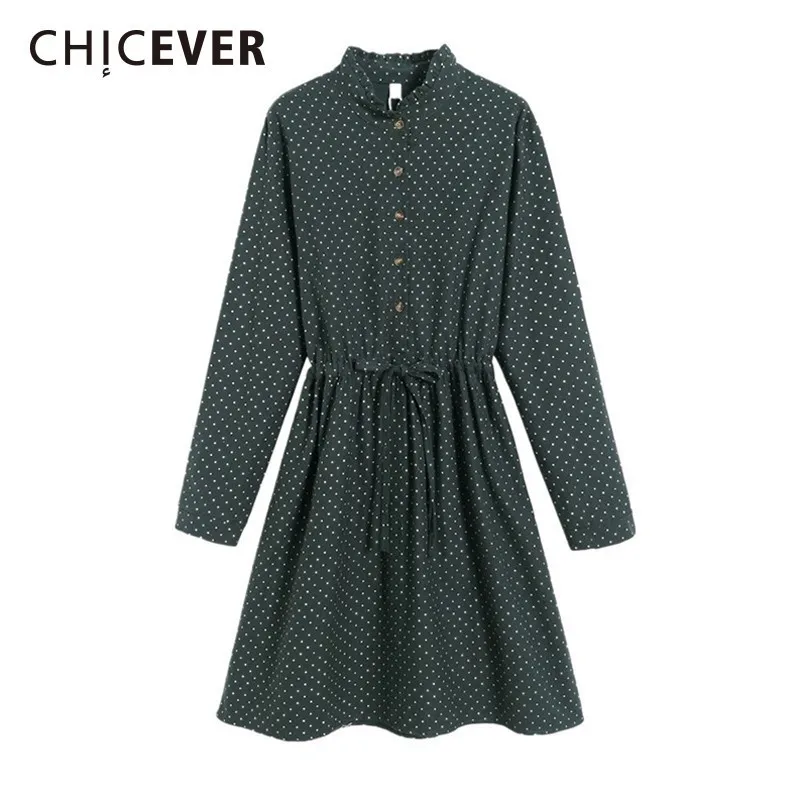 CHICEVER/2019 весенне осеннее платье в горошек для женщин с воротником стойкой