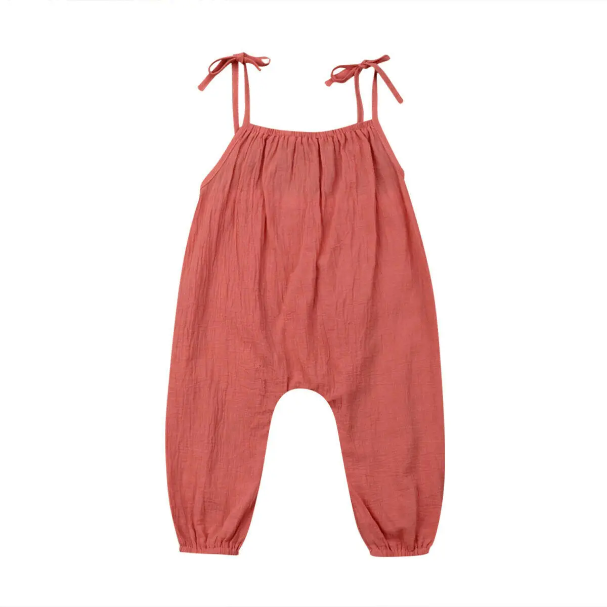 فتيات صغيرات يتدربن على المشي السباغيتي حزام رومبير جمبسوت من القطن عارية الذراعين بلون Playsuit الاطفال قطعة واحدة ملابس صيفية