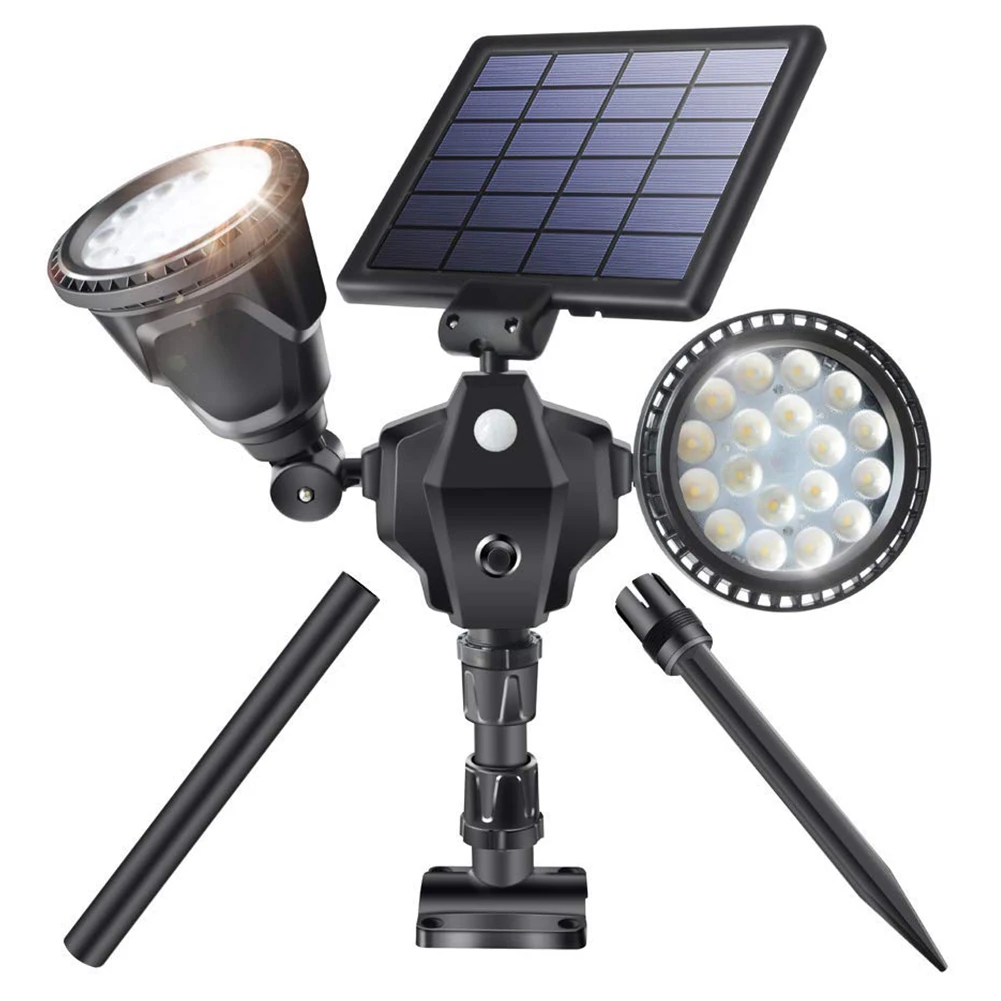 

Outdoor Solar Spot Lights, 36 LED Double Head Security Light 5200mAh Batteries Waterproof Wall Lamps with Motion Sensor for Ga