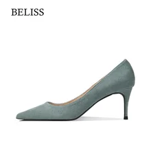 BELISS Flock Woman Pumps Spring Lady Shoes Faux Suede High Heels Pointed Toe Slip-On Shallow Party Wedding Pumps Woman Shoes X8 venchale shallow slip on convenient 2018 new arrival high heels pointed toe woman plus size shoes genuine leather woman pumps