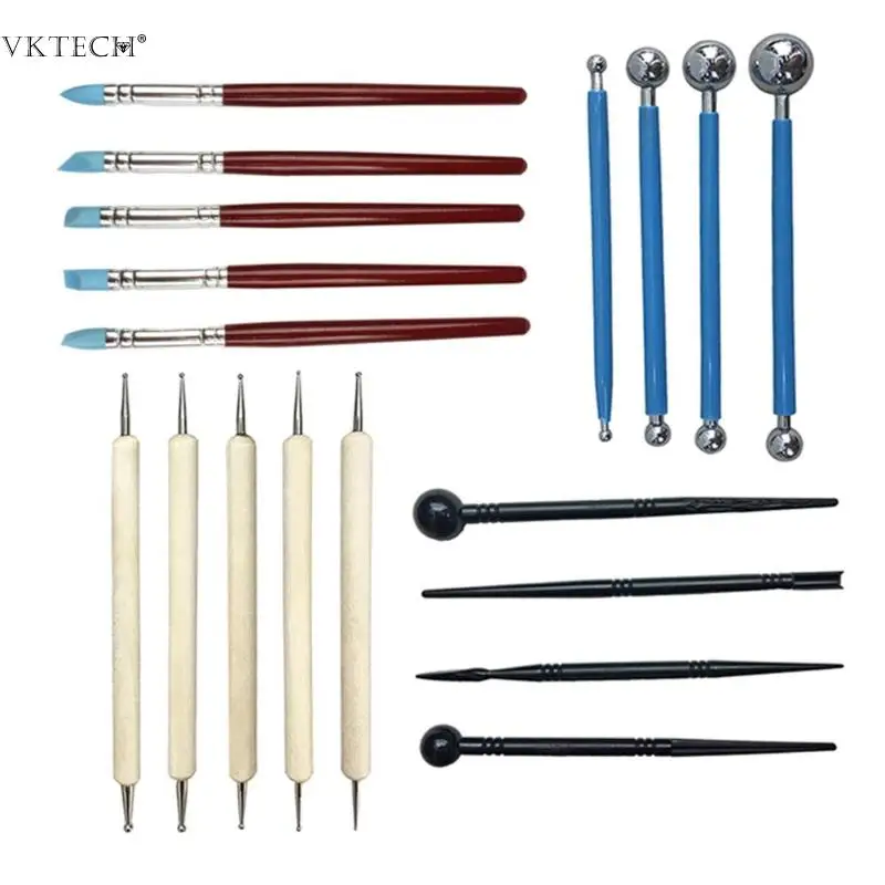 

18pcs Wood Handle Silicone Clay Shaper Sculpting Pottery Carving Tool Set