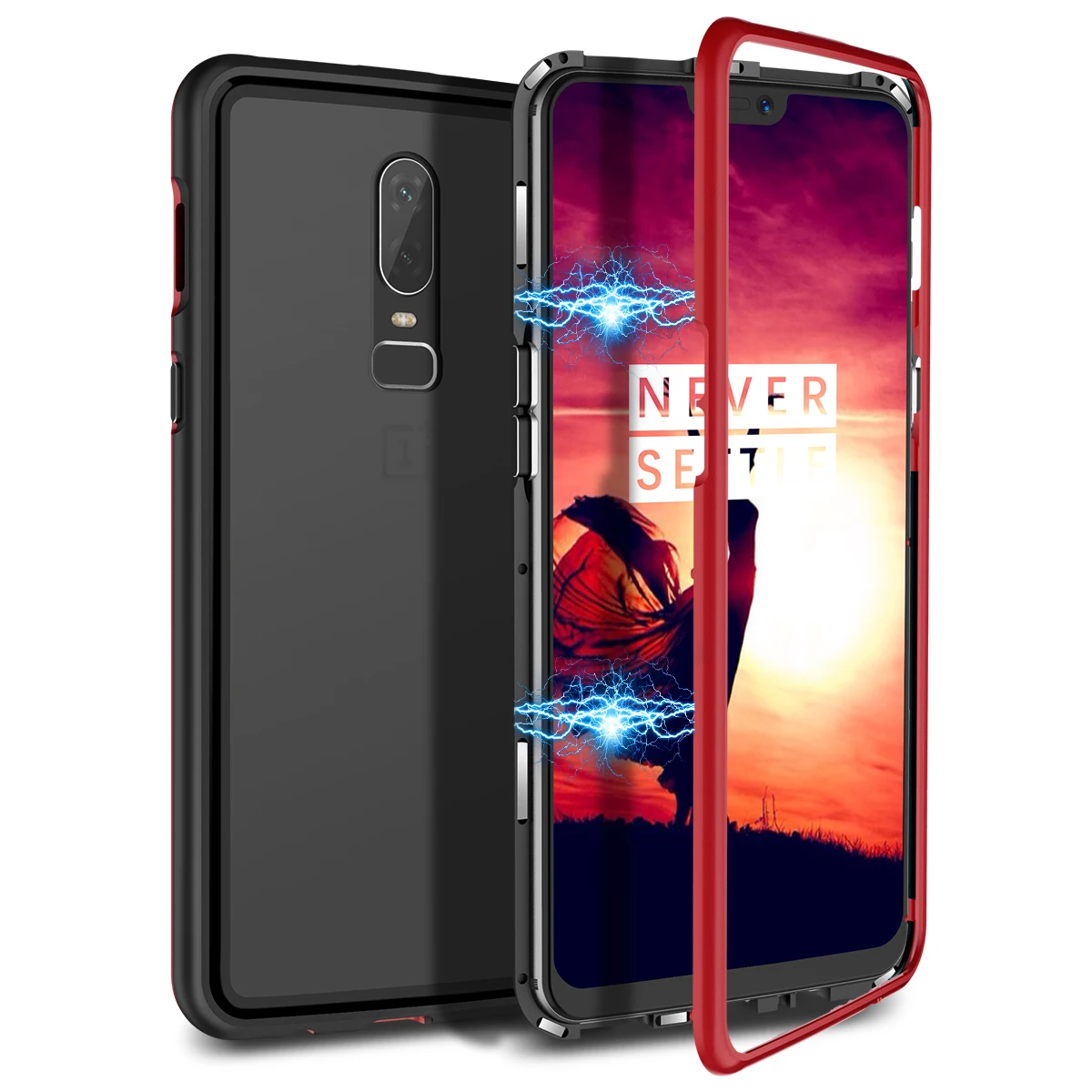 

2 in 1 Phone Case For Oneplus 6 Cover Hard Transparent Back Magnetic Protective Shockproof Cover For Oneplus 6 Case Clear