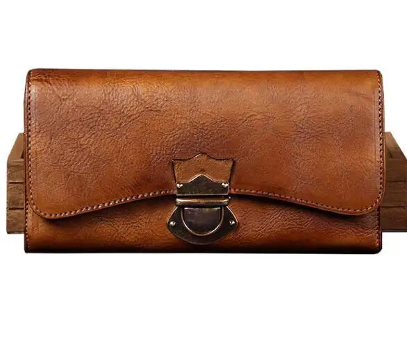 

Vintage Genuine Leather Handmade Women Long Purse Cow Skin Cluth