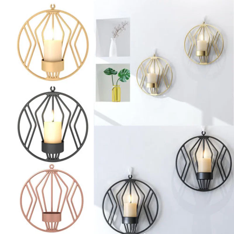 

New Wall Mounted Geometric Tea Light Candle Holder Metal Candlestick Home Decor