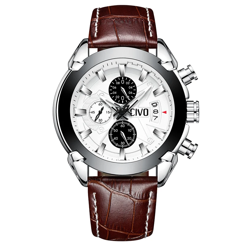 

CIVO Fashion Casual Watch Mens Waterproof Date Calendar Quartz Wrist Watch For Men Teenager Chronograph Leather Watches Clocks