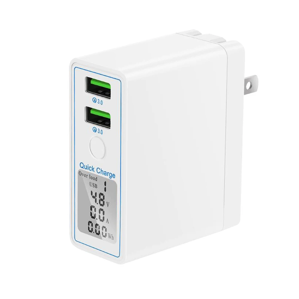 

QC3.0 Dual Fast Charge USB 7.2A Smart Display Screen US Plug Charger