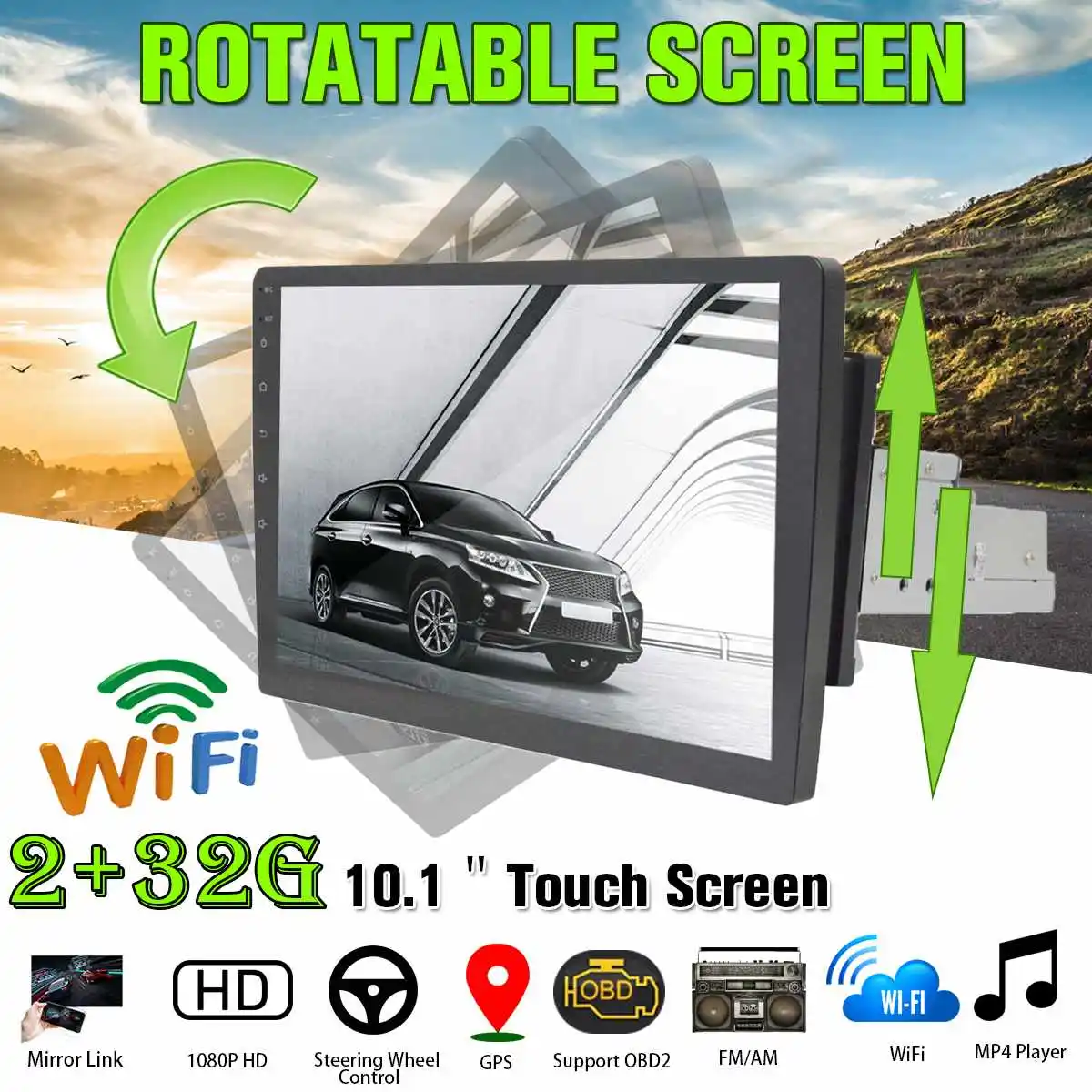 2G + 32G Drehbare Auto Multimedia Player 10.1for Android 8.0 1Din 8 Core Auto Stereo GPS Nav WiFi R