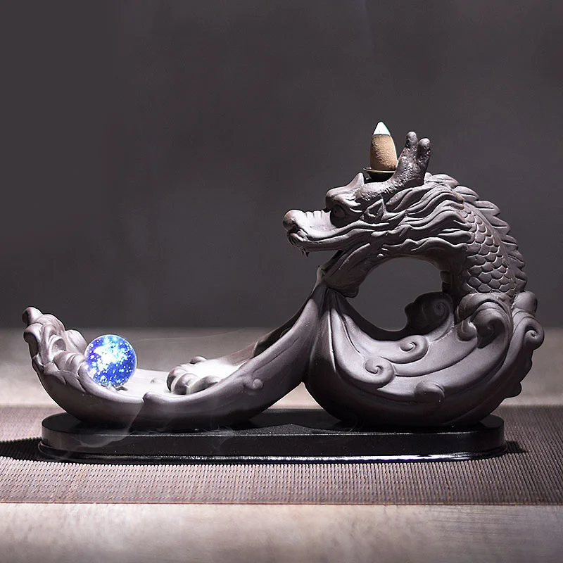 

Ceramic Dragon Shape Waterfall Backflow Incense Burner Censer W/ Colorful LED Light Aromatic Home Office Craft