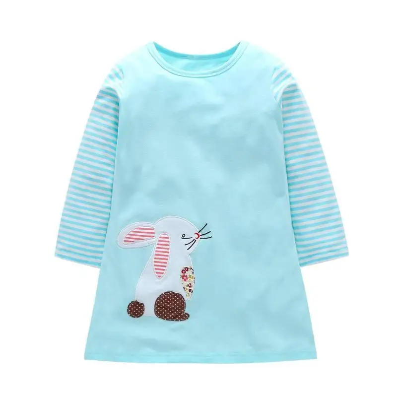

Children Long Sleeve Fashion Stripe Dress Cartoon Rabbit Girls Clothing