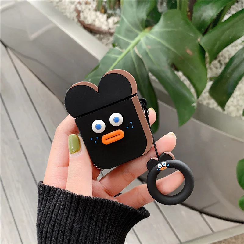Silicone Case for Airpods Cute Accessories Bluetooth Earphone Protective arrying Bag Anti-lost with finger Ring Strap Cartoon