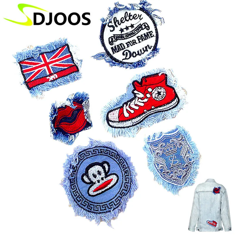 Embroidered Iron On Patches For Clothes Hoodies Old Style Denim Fabric Transfers Iron On Patches