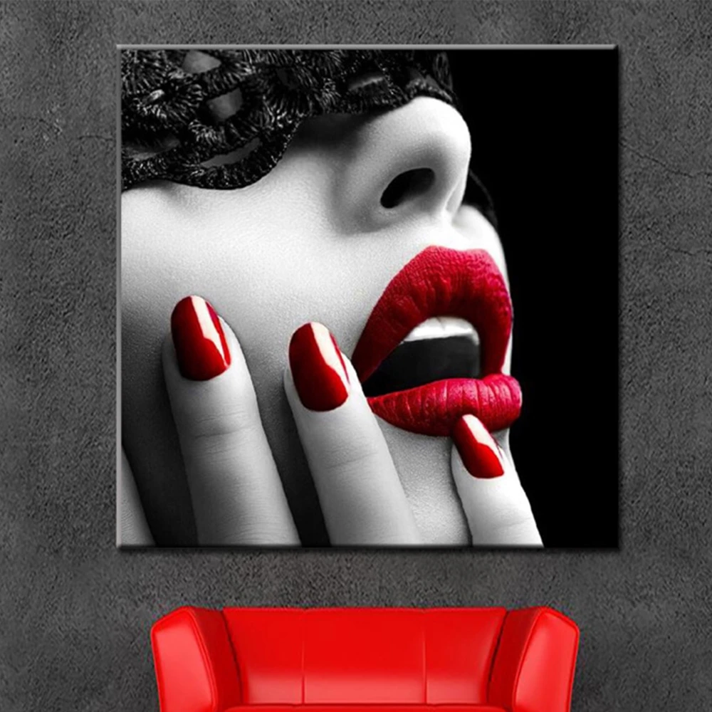

2019 New Canvas Woman Red Lips Indian Oil Painting on Canvas Posters and Prints Scandinavian Wall Art Picture for Living Room