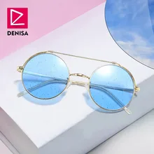 DENISA блестки круглые очки Солнцезащитные очки женские/мужские модные яркие прозрачные стекла, винтажные очки UV400 lentes de sol mujer G23042