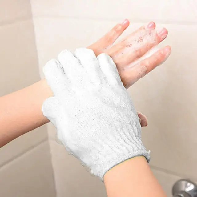 4 Pcs Professional White Scrub Massage Exfoliating Spa Body Scrubber Cleaner Shower Bath Gloves