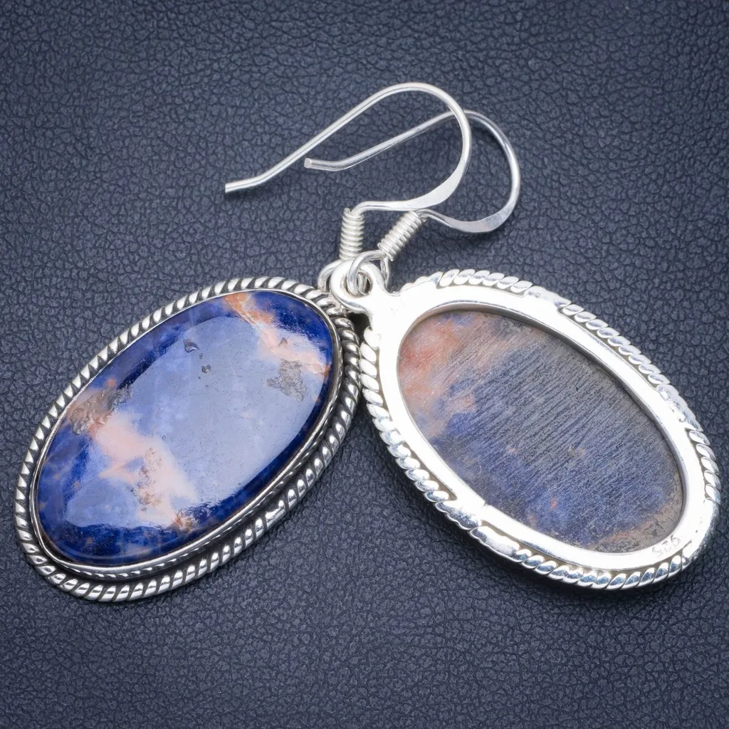 

Natural Orange Sodalite Handmade Unique 925 Sterling Silver Earrings 2" A0867