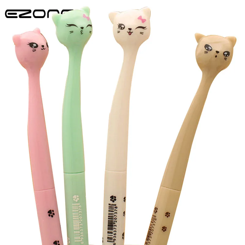 

EZONE 0.5mm Cute Kawaii Plastic Cat Gel Pen Black Ink Creative Stationery Pens For Student Gift Cartoon Office School Supplies