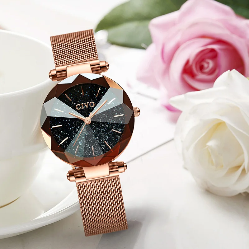 

CIVO Luxury Top Brand Crystal Ladies Quartz Watch Women Gold Mesh Stainless Steel Strap Watches Waterproof Wristwatch Clock