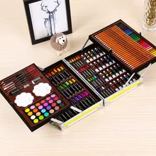 145 шт Набор для рисования в алюминиевой коробке, водный цвет с кисточкой, ручка, цветной свинец, портативный пигмент для рисования, товары для творчества