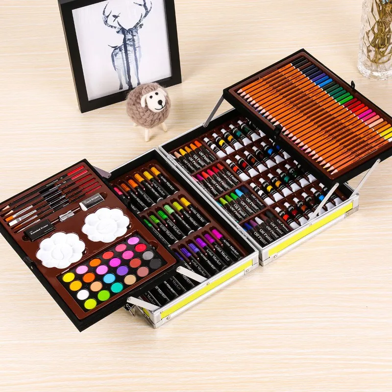 145pcs aluminum box painting set watercolor With Water Brush Pen Color lead Portable Watercolor Pig