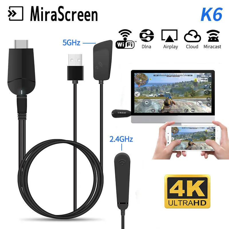 

2019 Tv Stick Mirascreen K6 5g/2.4g 4k Hdmi Miracast Dlna Airplay Wifi Display Receiver Dongle Support Pc Windows Andriod Ios
