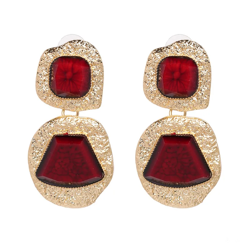 Женские серьги подвески ZA Charm Jewelr большие геометрические из смолы с камнями для