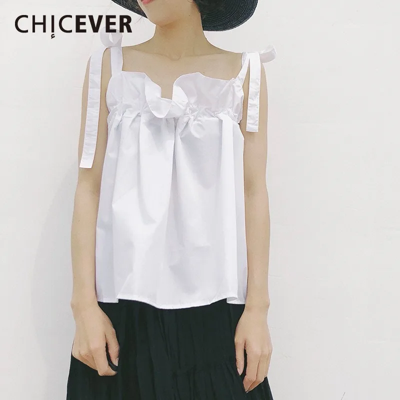 CHICEVER Весна Сладкий одно слово воротник женские топики оборками на шнуровке