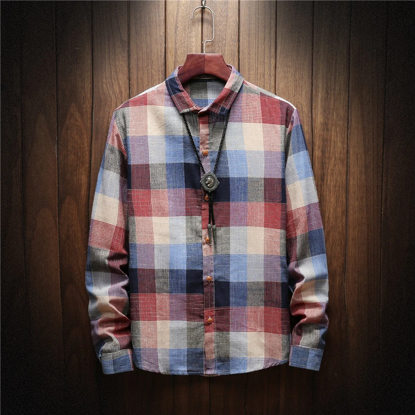 

mens Plaid Shirt Long Sleeve S-5XL Business Casual Cotton Shirts men Slim Fit male Shirts 2019