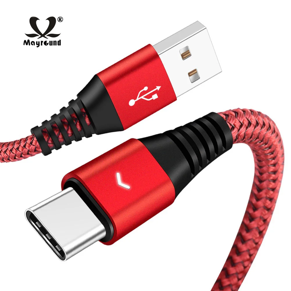 Online Mayround fuerte trenzado del USB de la luz LED C tipo C Cable de cargador de Cable de carga de datos para Samsung Galaxy S9 Plus S8 + huawei