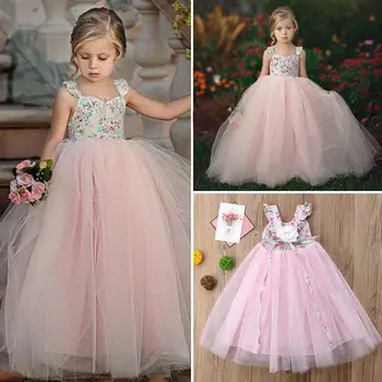 

2019 New Fashion Baby Kids Girls Princess Dress Pageant Wedding Birthday Party Lace Long Dresses