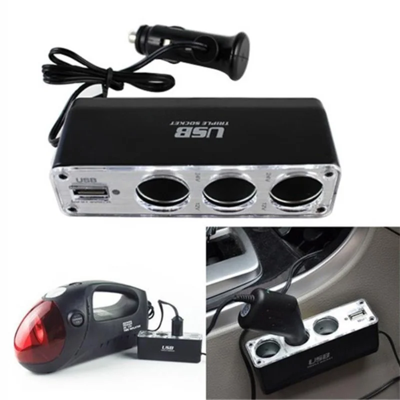 

3 Way Charger Car Cigarette Lighter Power Spliter USB Triple Car Socket Charger DC 12-24V Car Cingarette Lighter
