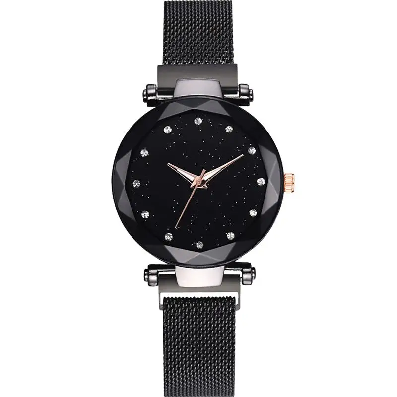

Drop Shipping Watch Women Casual Multiple Colour Fashion Romantic Starry Sky Wrist Steel Mesh Belt Watc Rhinestone Women Clock