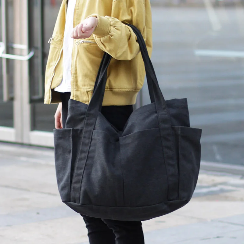 

Women's Handbag Pocket Casual Tote Canvas Large Capacity Bags For Women Female Shoulder Bags Sac A Main