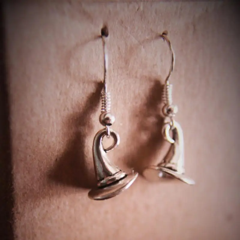 

Fashion Silver Hook Wizard Hat Witch Hat Drop Dangle Earrings Halloween Design Funky Jewelry